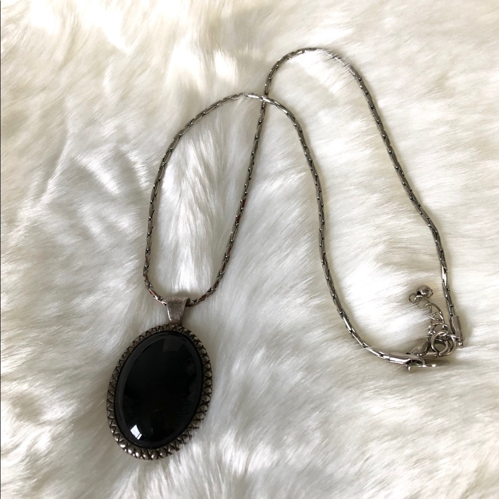 Black gem bold burnish silver necklace Express